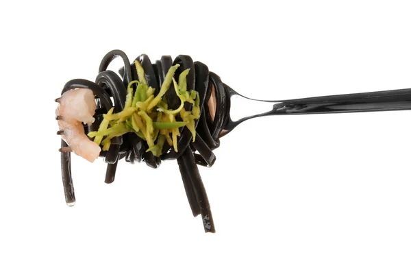 Zwarte pasta met garnalen — Stockfoto