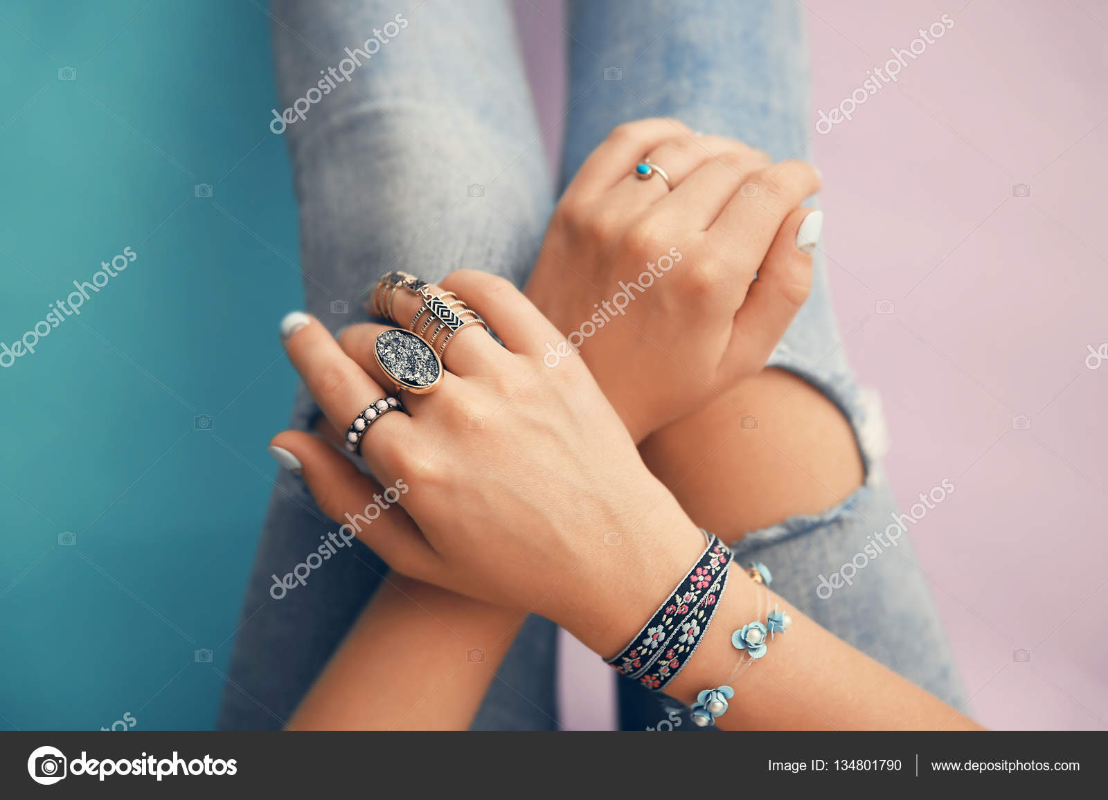 Female hands with jewelry — Stock Photo © belchonock 134801790
