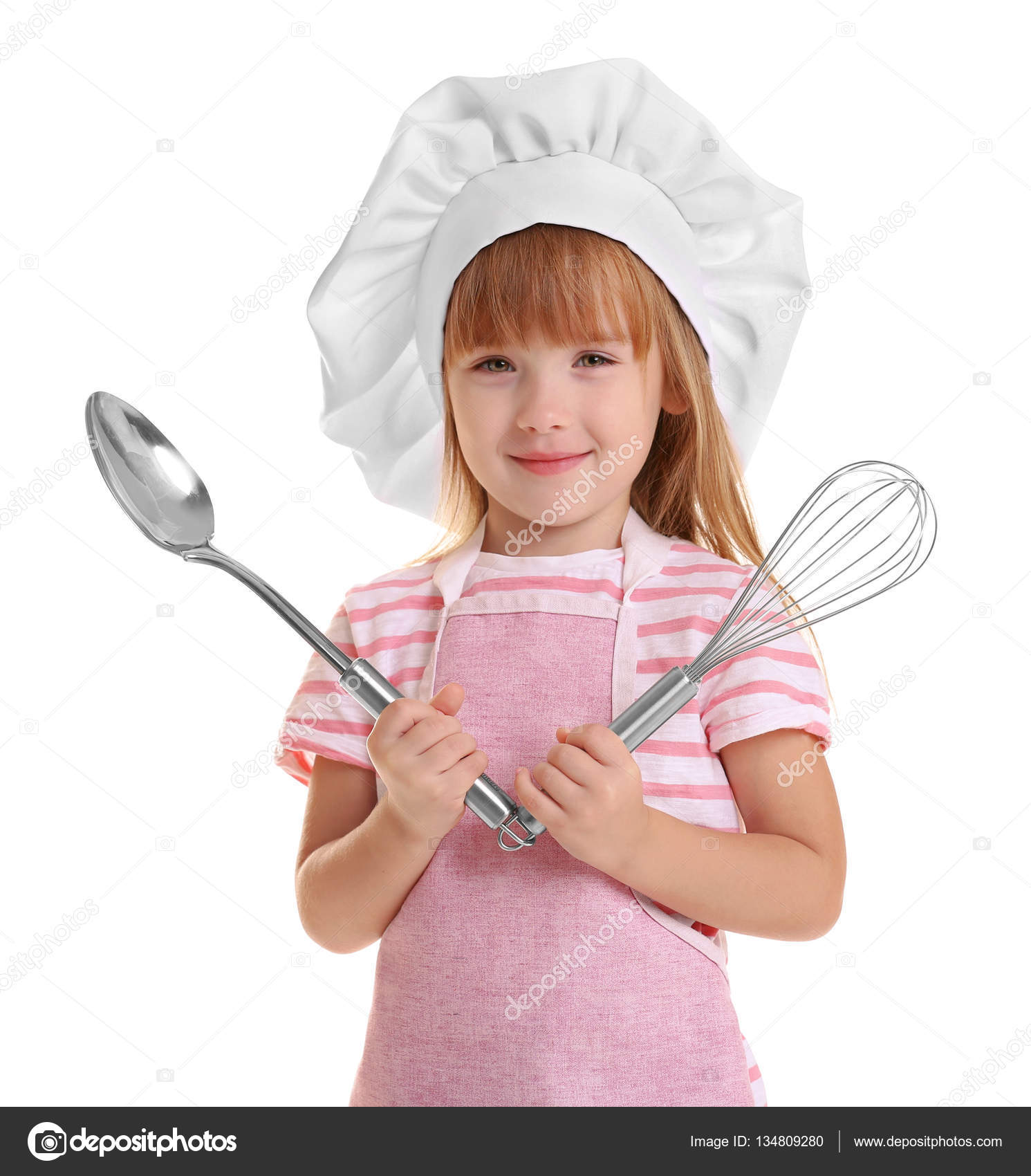 Imágenes: una niña chef | niña en gorro de chef — Foto de ...