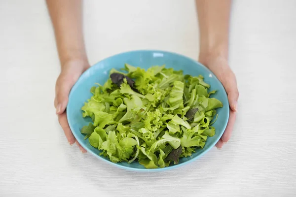 Mâini care țin castron cu salată — Fotografie, imagine de stoc