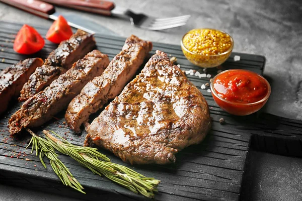 Delicious sliced steak with spices