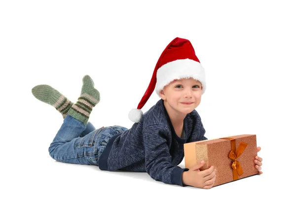 Хлопчик у капелюсі Санта — стокове фото