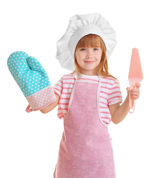 Niña Sombrero Chef Sobre Fondo Blanco — Foto de Stock