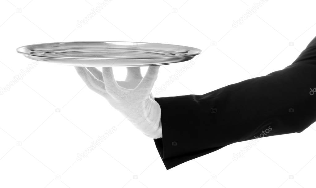 Waiter hand with tray