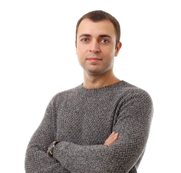 Young man in grey sweater — Stock Photo, Image