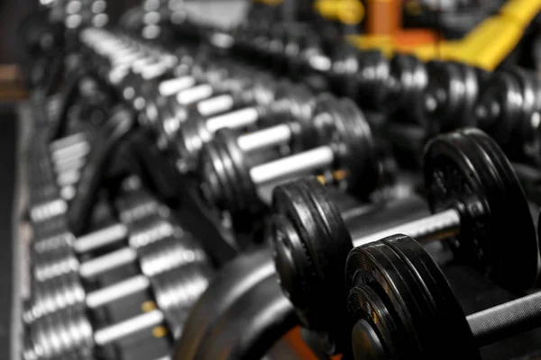 Closeup of dumbbells in gym — Stock Photo, Image