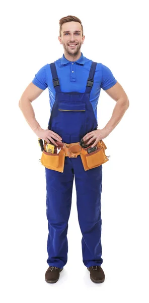 Rörmokare i blå uniform — Stockfoto