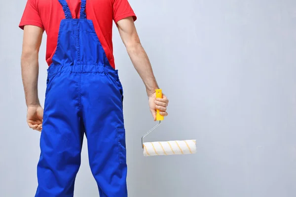 Worker Paint Roller Wall — Stock Photo, Image