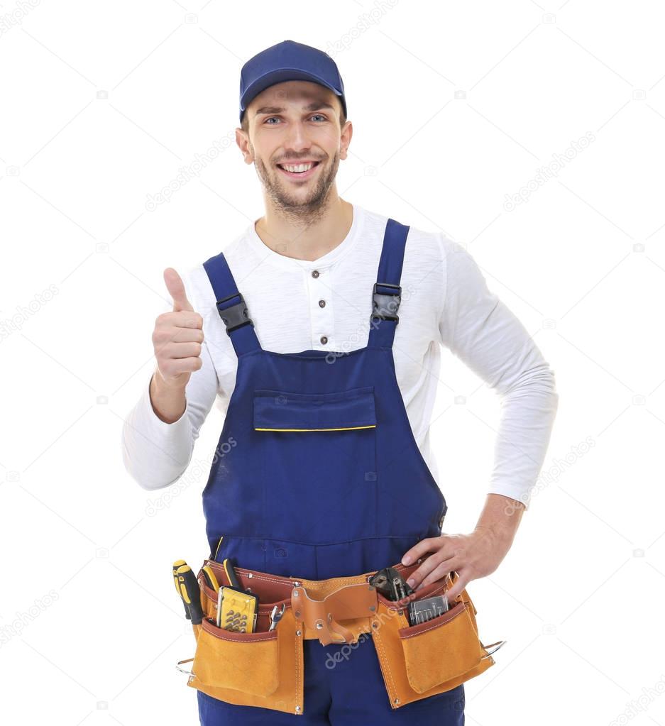 Plumber with tool belt 