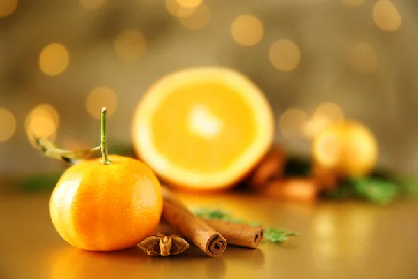 Composition of tangerine, spices — Stock Photo, Image