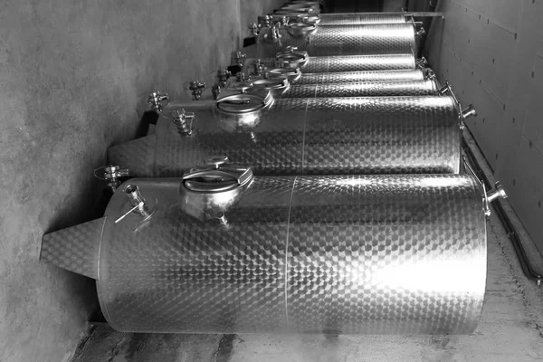 Stainless steel reservoirs for wine — Stock Photo, Image