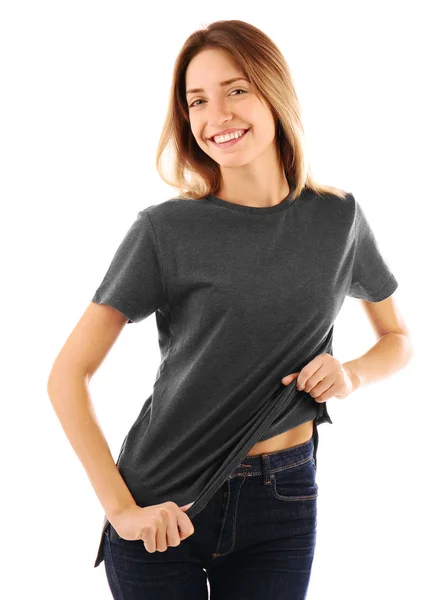 Mujer joven en camiseta en blanco —  Fotos de Stock