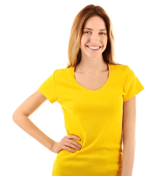 Junge Frau im weißen T-Shirt — Stockfoto