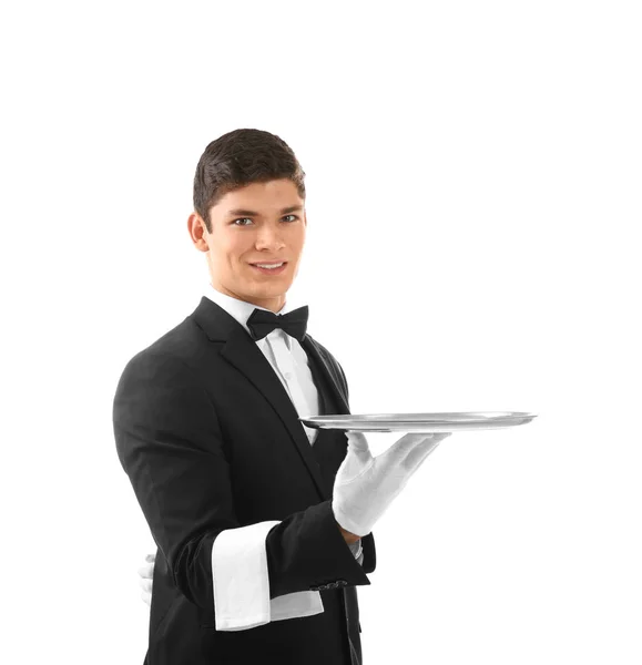 Αρσενικό σερβιτόρος δίσκο εκμετάλλευση — Φωτογραφία Αρχείου