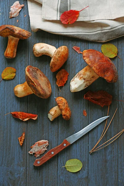 Funghi freschi sul tavolo di legno — Foto Stock