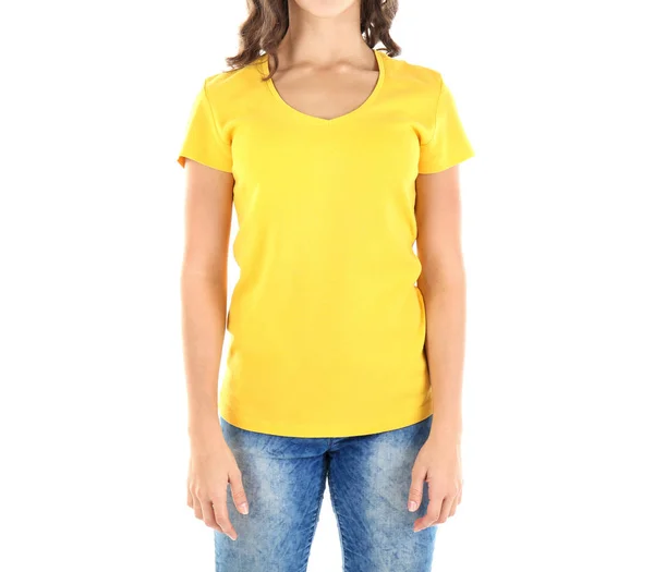 Young woman in blank t-shirt — Stock Photo, Image