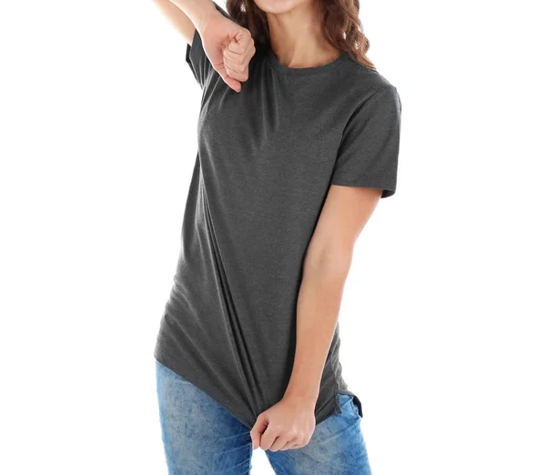 Giovane donna in t-shirt bianca — Foto Stock