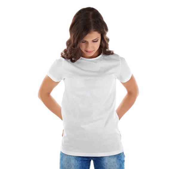 空の t シャツの若い女性 — ストック写真