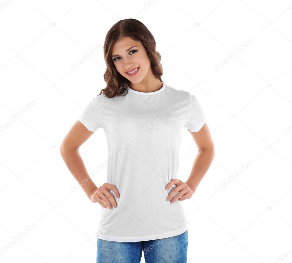 Young woman in blank t-shirt 