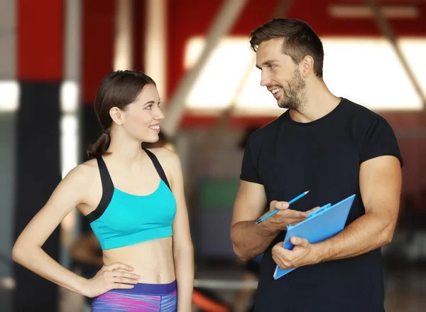 Woman Personal Trainer Preparing Training Plan Gym — Stock Photo, Image