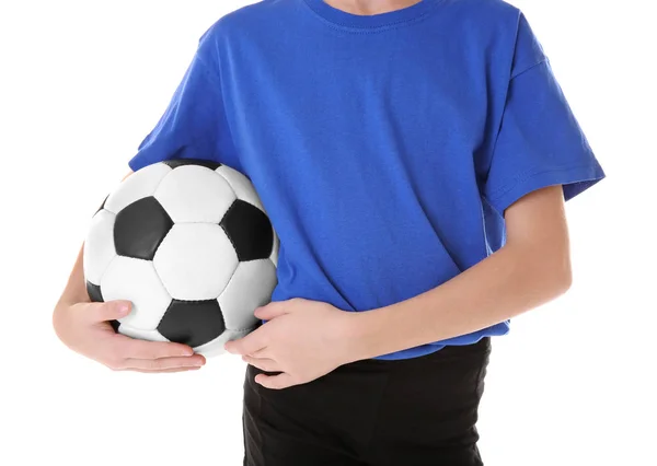 Beyaz Arka Plan Üzerinde Futbol Topu Ile Kız — Stok fotoğraf