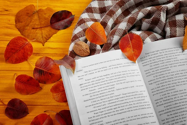 Libro con foglie autunnali — Foto Stock