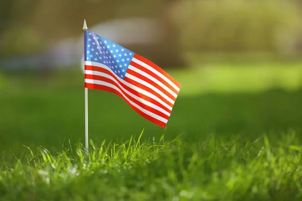 Американский флаг на зелёной траве — стоковое фото