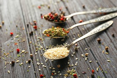 kaşık içinde farklı baharatlar