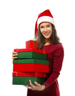 Noel hediyeleri ile güzel mutlu kadın  