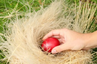 Kadın el alarak Paskalya yortusu yumurta