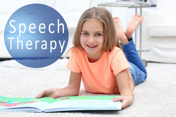 Little Girl Book Home Text Speech Therapy Background — Stock Photo, Image