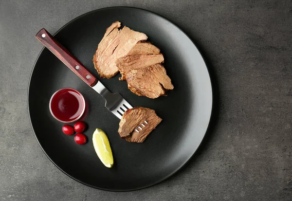 Plate with tasty steak — Stock Photo, Image