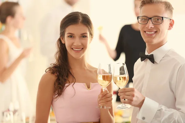 Young Man Woman Glasses Champagne Party — Stock Photo, Image