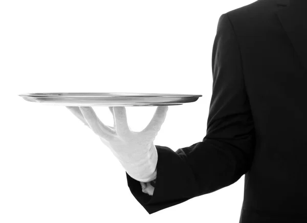 Waiter hand with tray — Stock Photo, Image