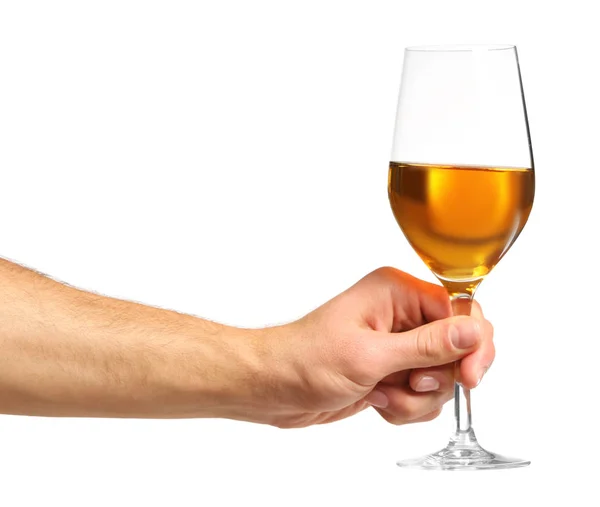 Manlig hand som håller glaset med vin — Stockfoto