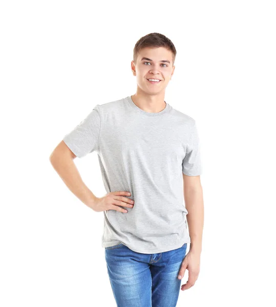 Hombre joven en camiseta en blanco — Foto de Stock