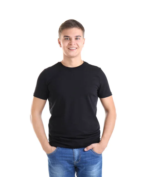 Young man in blank t-shirt — Stock Photo, Image