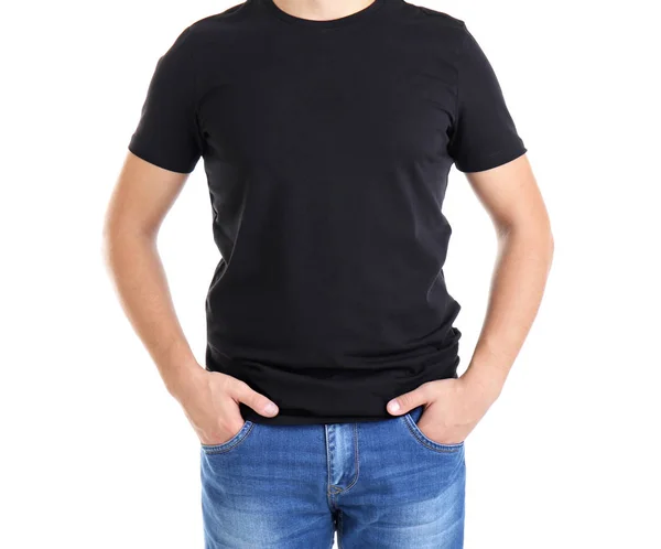 Молодой человек в пустой футболке — стоковое фото