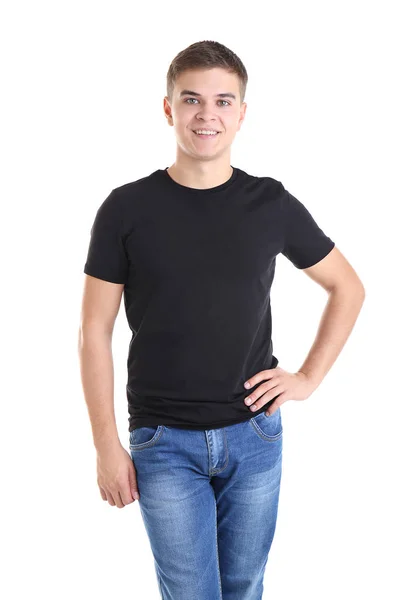 Hombre joven en camiseta en blanco — Foto de Stock