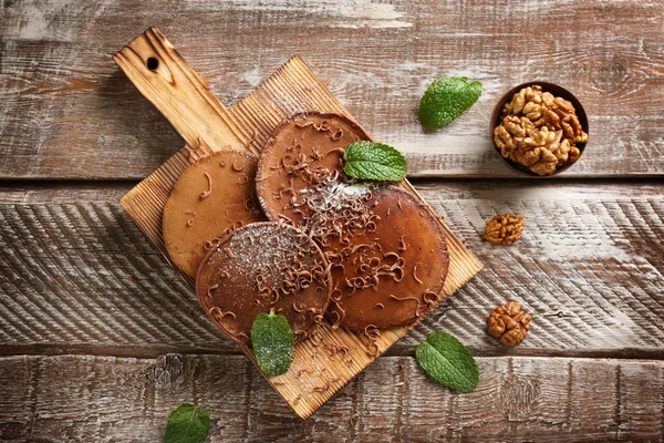 Tasty pancakes with chocolate — Stock Photo, Image