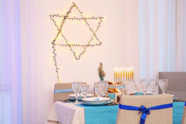 living room decorated for Hanukkah clipart
