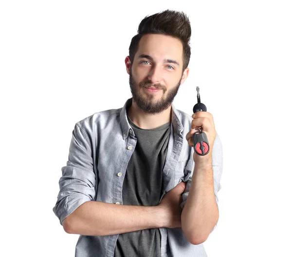 Jovem segurando chave do carro — Fotografia de Stock