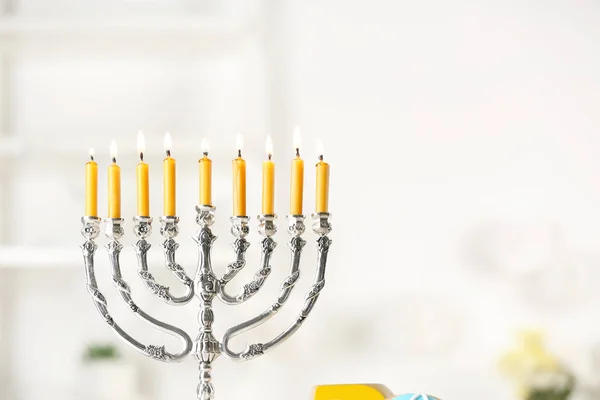 Beautiful menorah with burning candles — Stock Photo, Image