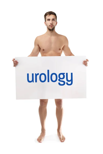 Man holding banner with UROLOGY — Stock Photo, Image