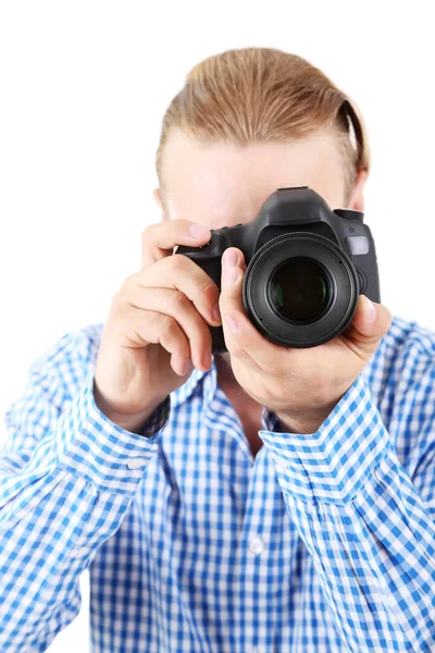 Handsome photographer with camera — Stock Photo, Image