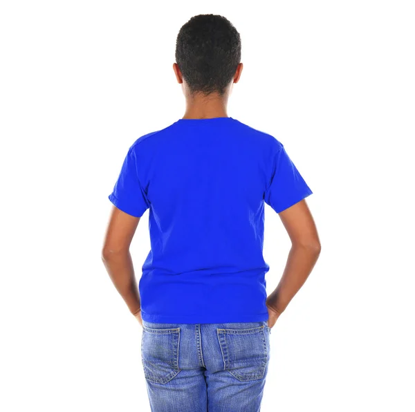 Niño afroamericano en camiseta en blanco — Foto de Stock