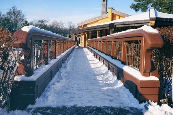 Puente en hermoso parque de invierno — Foto de Stock