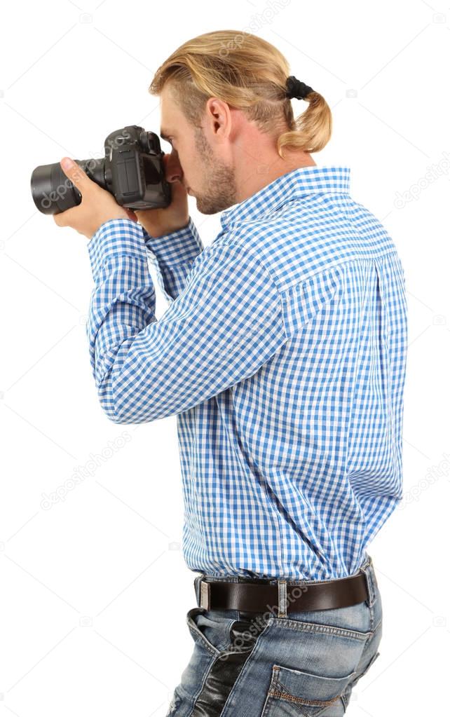 Handsome photographer with camera