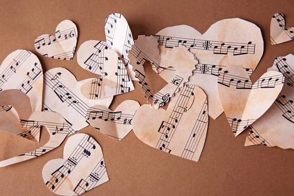 Cuori di carta con note musicali — Foto Stock