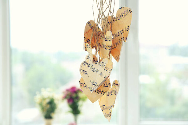 Paper hearts with music notes 